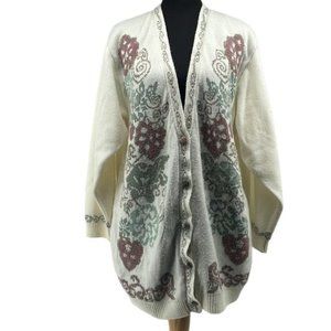 Tanjay vintage grandmacore caridigan button front girly floral print cream
